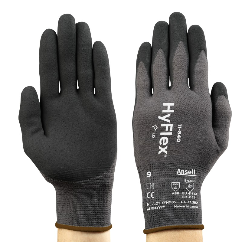 Ansell HyFlex 11 840 Abrasion Resistant Nitrile Palm Coated Gloves